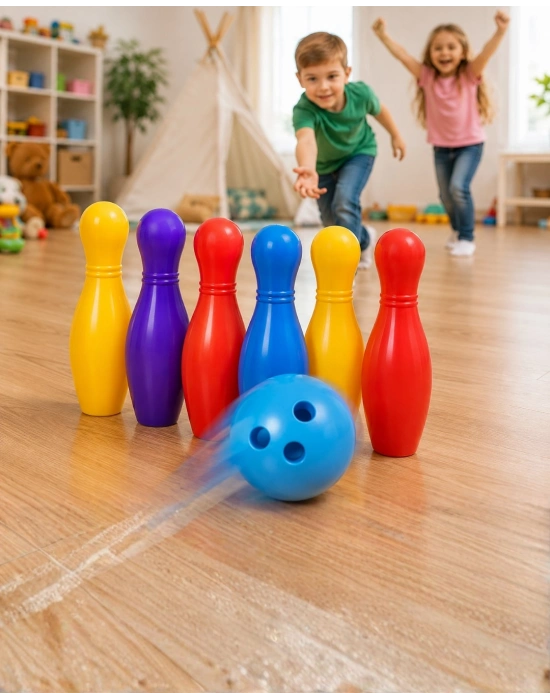 Çocuk Bowling Seti Renkli Top ve 6 Kuka İçeren Eğitici Oyun