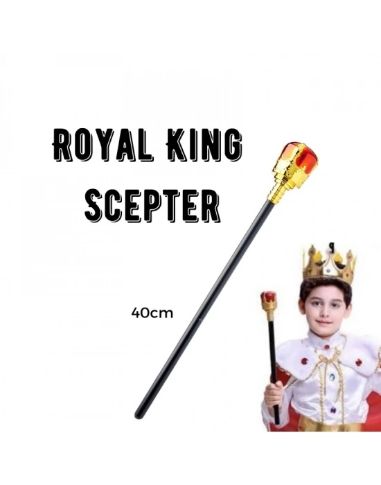 Çocuk Boy Altın Renk Kral Tacı Ve Kırmızı Topuzlu Kral Asası