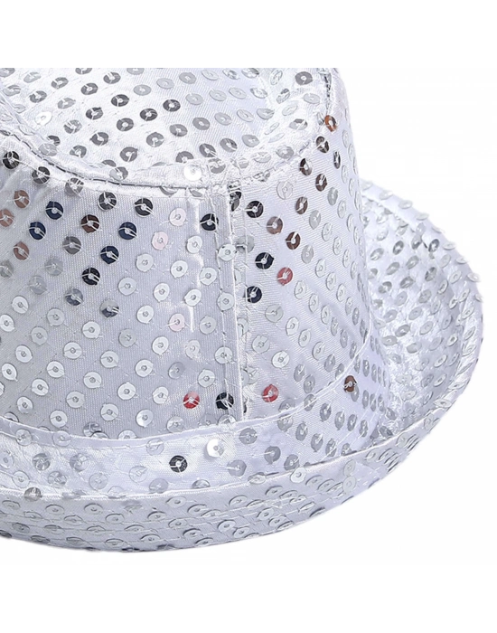 Çocuk Boy Gümüş Payetli Şapka Gösteri Şapkası Michael Jackson Şapkası 54 No