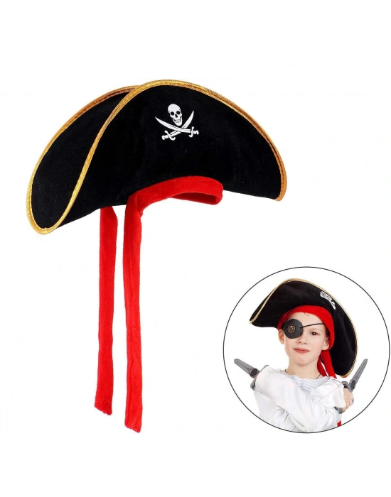 Çocuk Boy Kadife Jack Sparrow Denizci Kaptan Jack Korsan Şapkası 45x16 Cm