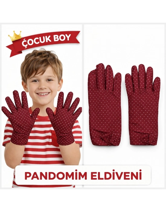 Çocuk Boy Pandomim Eldiveni Beyaz Puantiyeli Bordo Renk Gösteri Eldiveni 23 Nisan 19 Mayıs