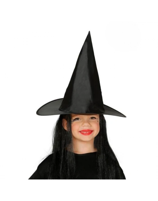 Çocuk Boy Siyah Cadı Şapkası ve Uzun Siyah Cadı Peruğu