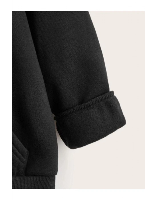 Çocuk   Kapüşonlu Çizgi Kalp Baskılı Sweatshirt - Siyah