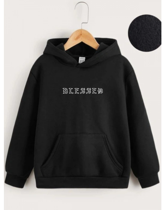 Çocuk   Kapüşonlu Ön ve Arka Blessed Baskılı Sweatshirt - Siyah