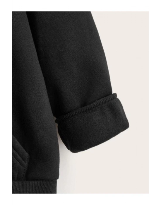 Çocuk   Kapüşonlu Tatlı Kedi Baskılı Sweatshirt - Siyah