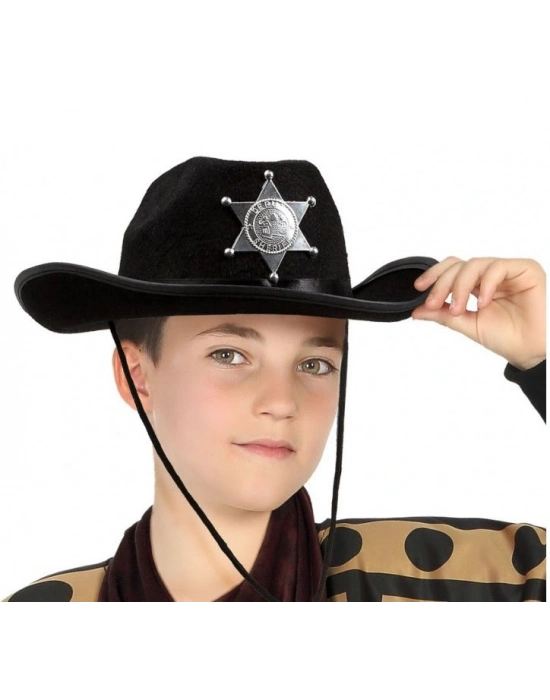 Çocuk Kovboy Şapkası Sheriff Şapkası Siyah Renk