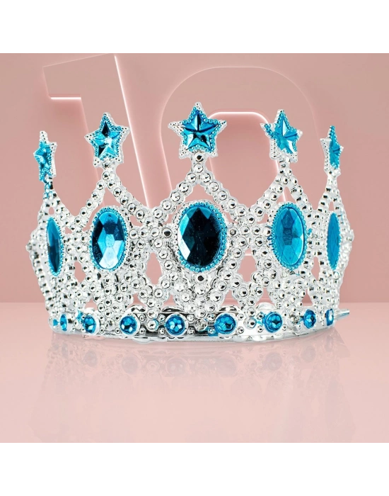 Çocuk Kraliçe Tacı Mavi Yıldız İşlemeli