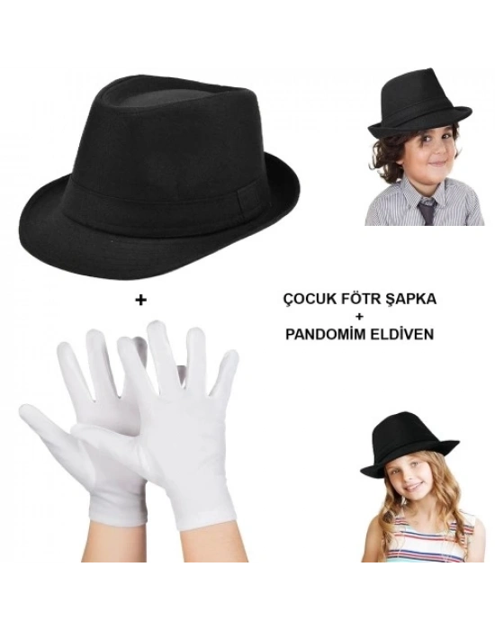 Çocuk Sahne Performans Seti – Gösteri Fötr Şapka ve Eldiven