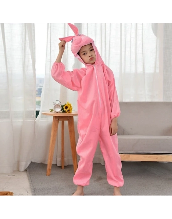Çocuk Tavşan Kostümü Pembe Renk 6-7 Yaş 120 Cm