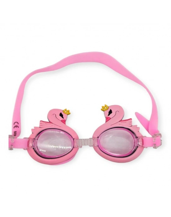 Çocuk Yüzücü Gözlüğü Silikon Taşıma Çantalı Pembe Kuğu - 9014