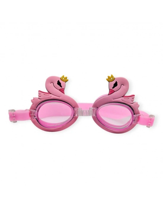 Çocuk Yüzücü Gözlüğü Silikon Taşıma Çantalı Pembe Kuğu - 9014