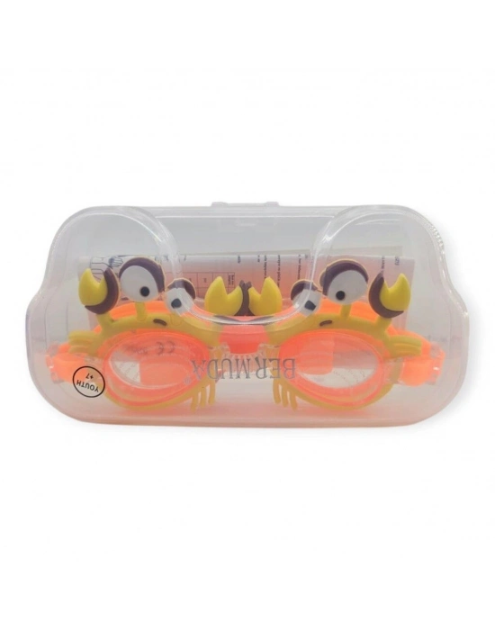 Çocuk Yüzücü Gözlüğü Silikon Taşıma Çantalı Turuncu Yengeç - 9014