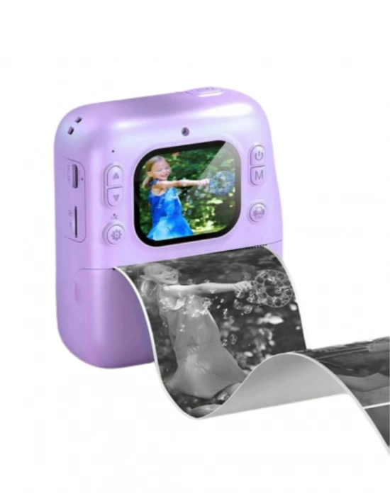 Çocuklar İçin Anında Baskılı Kamera HD Ekran 4 Rulo Kağıt 5 Kalem Set Hediyeli