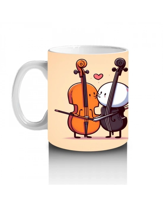 Çocuklara Sütü Sevdiren Aşık Müzisyen Karakterler ve Viyolonsel Desenli Kupa Bardak