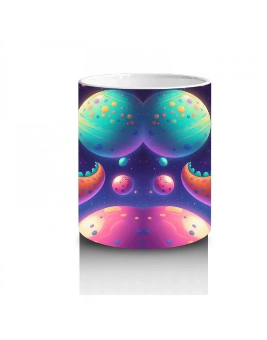 Çocuklara Sütü Sevdiren Astronot Dinozor ve Renkli Gezegenler Desenli Kupa Bardak