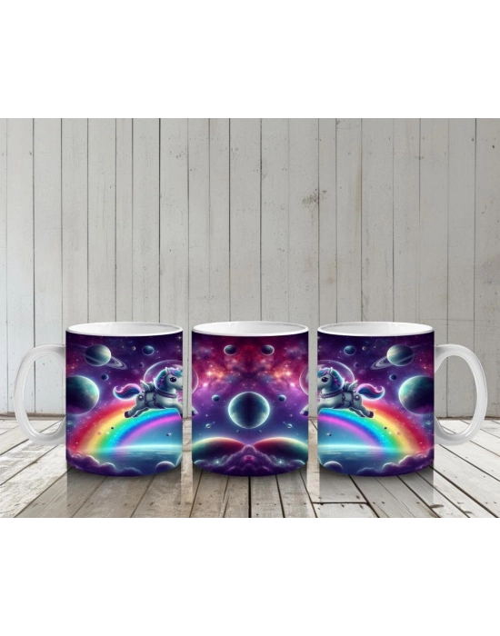 Çocuklara Sütü Sevdiren Astronot Gökkuşağı Unicorn Kupa Bardak