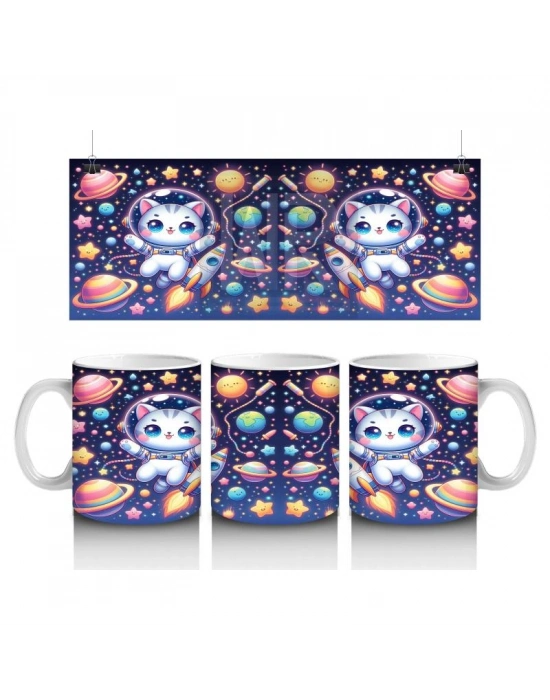 Çocuklara Sütü Sevdiren Astronot Kedi Kupa Bardak