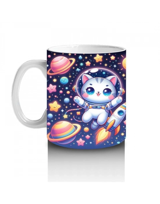 Çocuklara Sütü Sevdiren Astronot Kedi Kupa Bardak