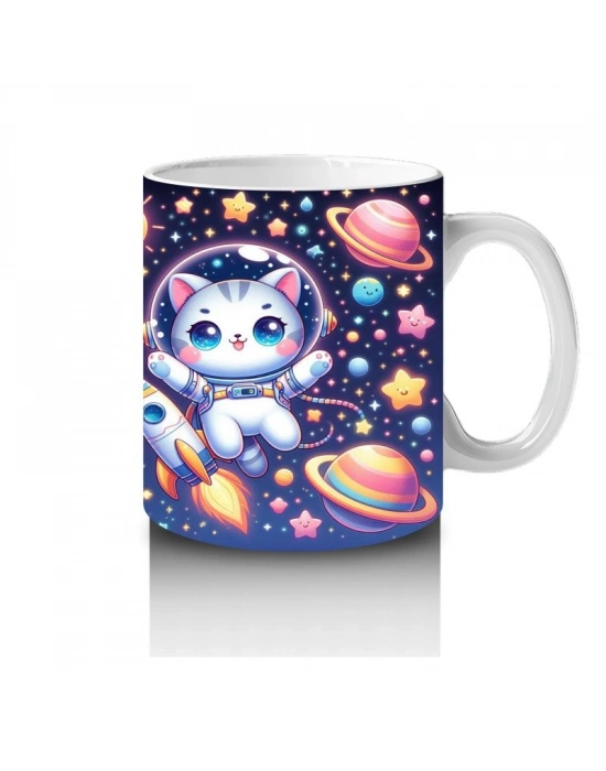 Çocuklara Sütü Sevdiren Astronot Kedi Kupa Bardak