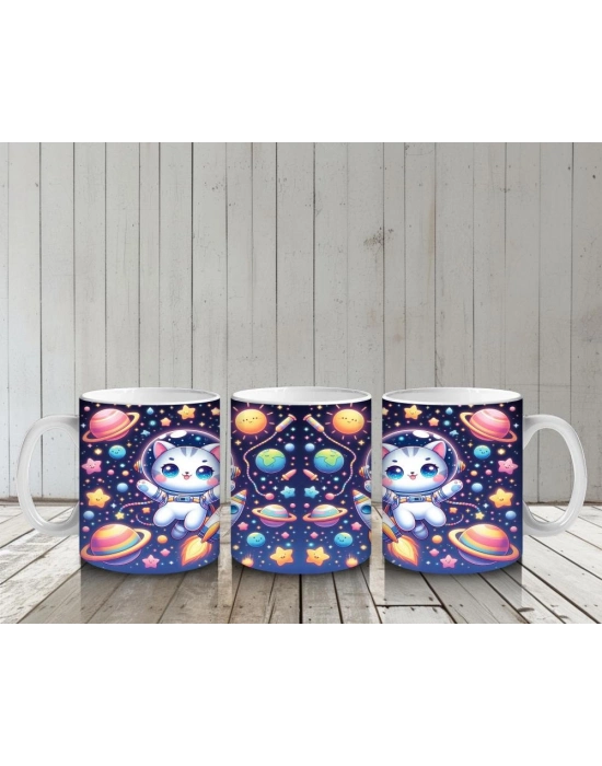 Çocuklara Sütü Sevdiren Astronot Kedi Kupa Bardak