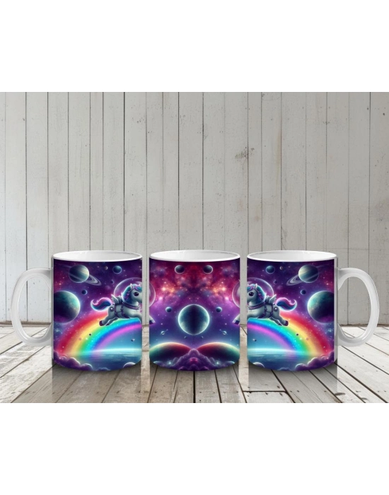 Çocuklara Sütü Sevdiren Astronot Unicorn Yolculuğu Kupa Bardak