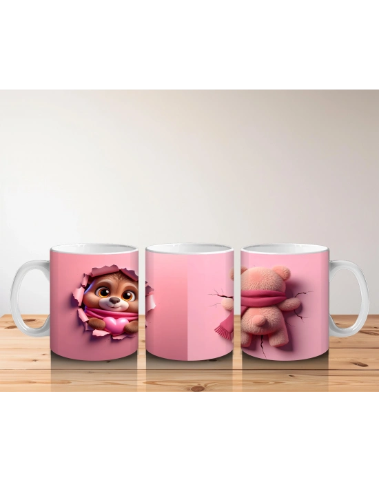 Çocuklara Sütü Sevdiren Atkılı Peluş Ayıcık Kupa Bardak