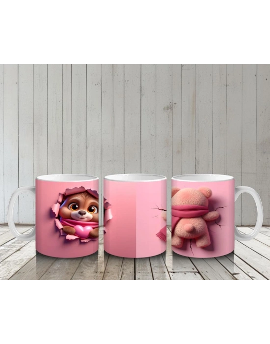 Çocuklara Sütü Sevdiren Atkılı Peluş Ayıcık Kupa Bardak