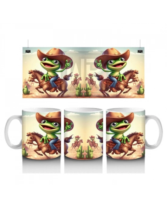 Çocuklara Sütü Sevdiren Atlı Kovboy Kurbağa Kupa Bardak