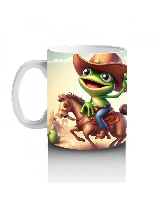 Çocuklara Sütü Sevdiren Atlı Kovboy Kurbağa Kupa Bardak