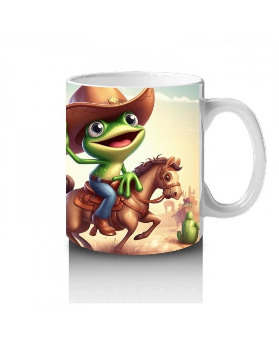 Çocuklara Sütü Sevdiren Atlı Kovboy Kurbağa Kupa Bardak