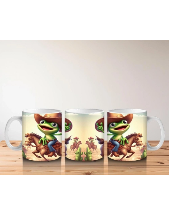 Çocuklara Sütü Sevdiren Atlı Kovboy Kurbağa Kupa Bardak