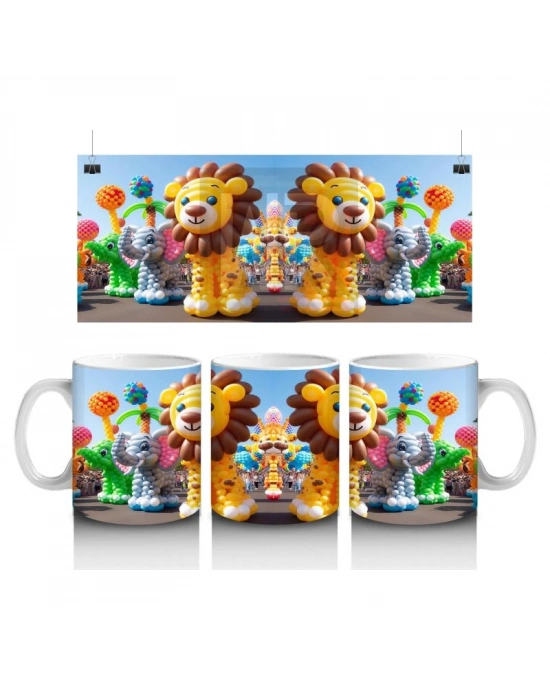 Çocuklara Sütü Sevdiren Balon Figürlü Sevimli Aslan ve Fil Desenli Kupa Bardak