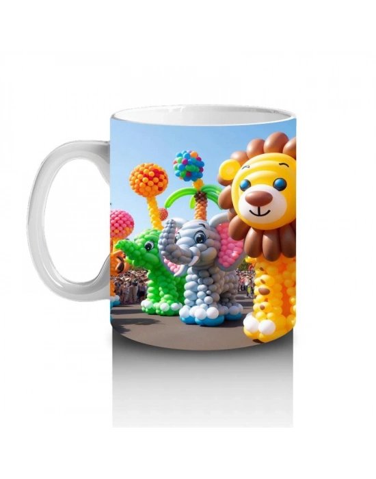 Çocuklara Sütü Sevdiren Balon Figürlü Sevimli Aslan ve Fil Desenli Kupa Bardak