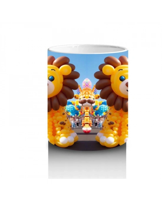 Çocuklara Sütü Sevdiren Balon Figürlü Sevimli Aslan ve Fil Desenli Kupa Bardak