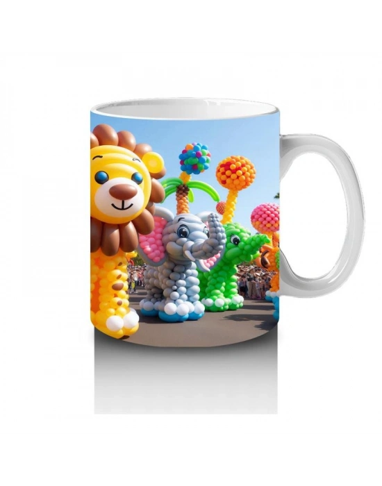 Çocuklara Sütü Sevdiren Balon Figürlü Sevimli Aslan ve Fil Desenli Kupa Bardak