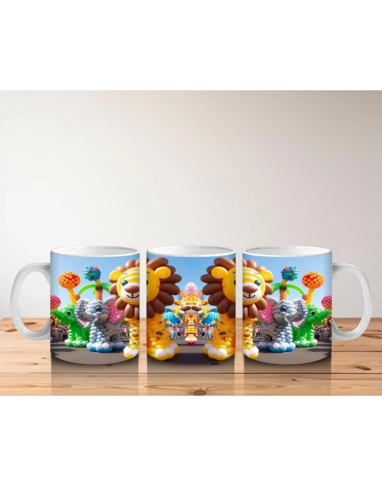 Çocuklara Sütü Sevdiren Balon Figürlü Sevimli Aslan ve Fil Desenli Kupa Bardak