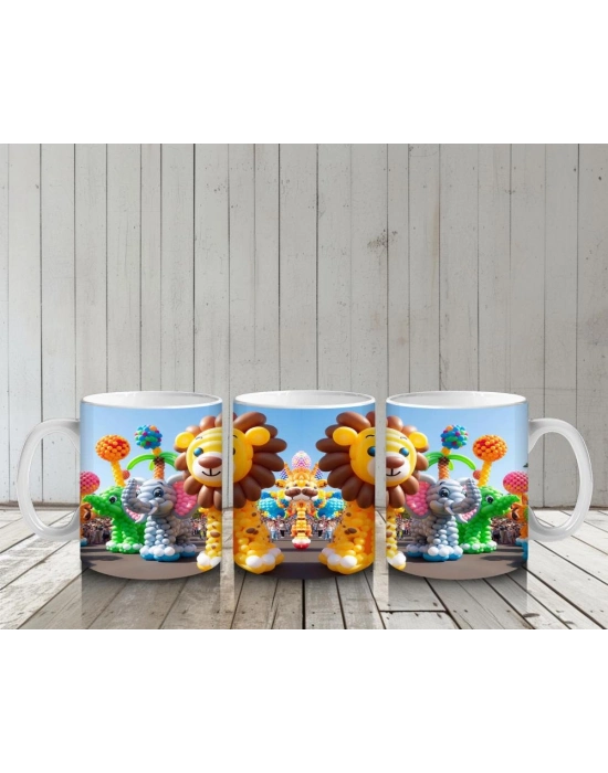 Çocuklara Sütü Sevdiren Balon Figürlü Sevimli Aslan ve Fil Desenli Kupa Bardak