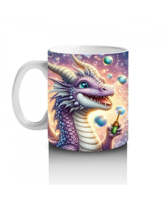 Çocuklara Sütü Sevdiren Baloncuk Üfleyen Renkli Ejderha Desenli Kupa Bardak