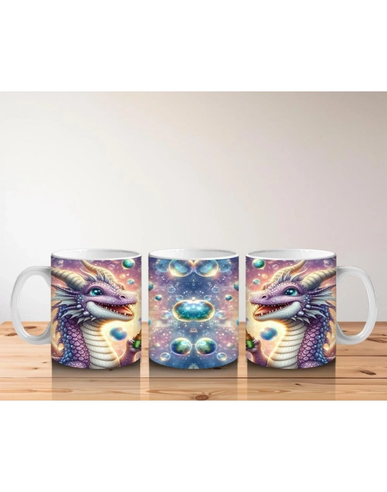 Çocuklara Sütü Sevdiren Baloncuk Üfleyen Renkli Ejderha Desenli Kupa Bardak