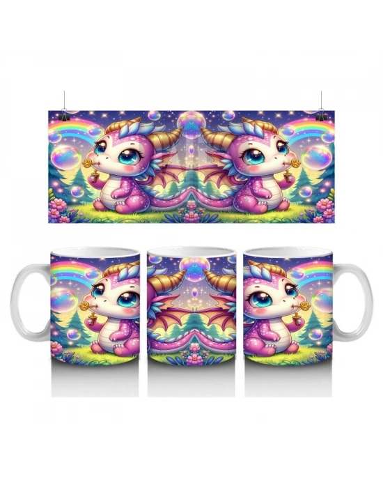 Çocuklara Sütü Sevdiren Baloncuk Üfleyen Sevimli Ejderha Desenli Kupa Bardak