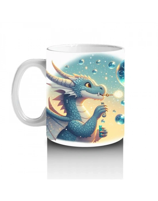 Çocuklara Sütü Sevdiren Baloncuk Üfleyen Sevimli Ejderha Desenli Kupa Bardak