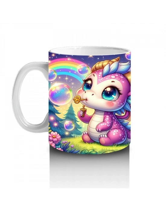 Çocuklara Sütü Sevdiren Baloncuk Üfleyen Sevimli Ejderha Desenli Kupa Bardak