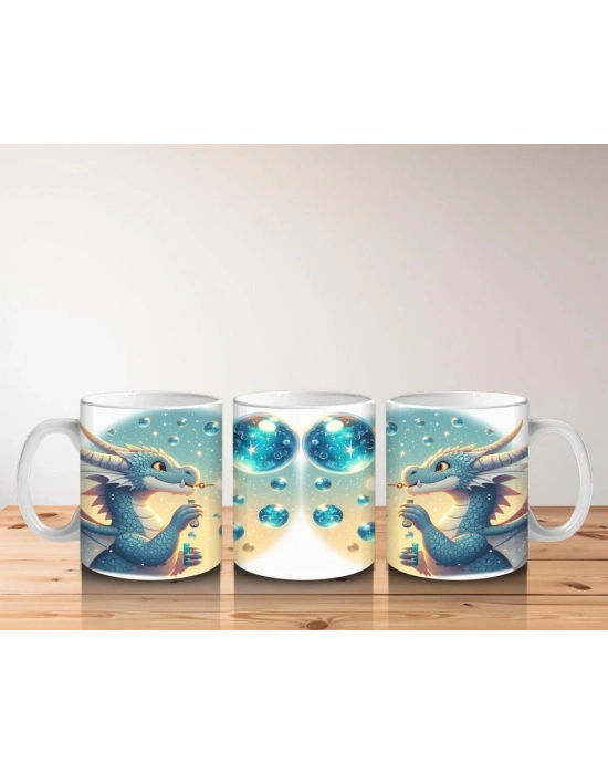 Çocuklara Sütü Sevdiren Baloncuk Üfleyen Sevimli Ejderha Desenli Kupa Bardak