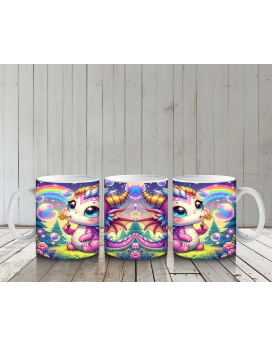 Çocuklara Sütü Sevdiren Baloncuk Üfleyen Sevimli Ejderha Desenli Kupa Bardak