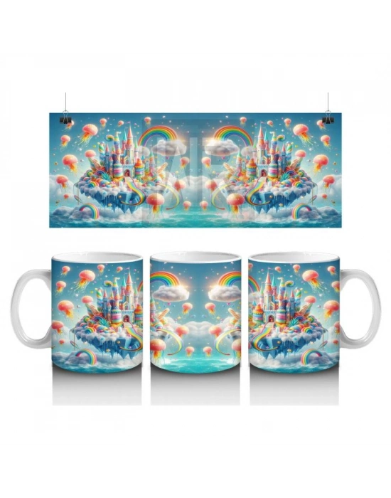 Çocuklara Sütü Sevdiren Balonlu Gökkuşağı Şatosu Kupa Bardak