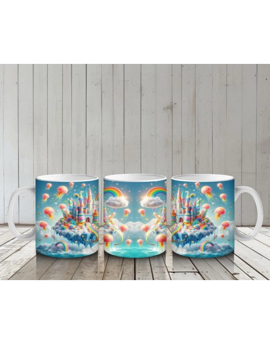 Çocuklara Sütü Sevdiren Balonlu Gökkuşağı Şatosu Kupa Bardak