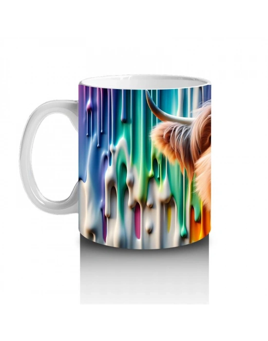 Çocuklara Sütü Sevdiren Boya Şelaleli Highland İneği Kupa Bardak