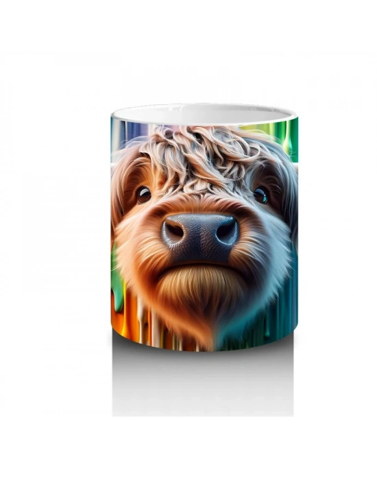 Çocuklara Sütü Sevdiren Boya Şelaleli Highland İneği Kupa Bardak