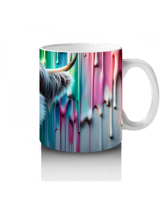 Çocuklara Sütü Sevdiren Boya Şelaleli Highland İneği Kupa Bardak