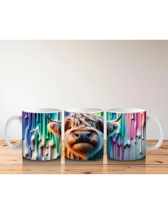 Çocuklara Sütü Sevdiren Boya Şelaleli Highland İneği Kupa Bardak